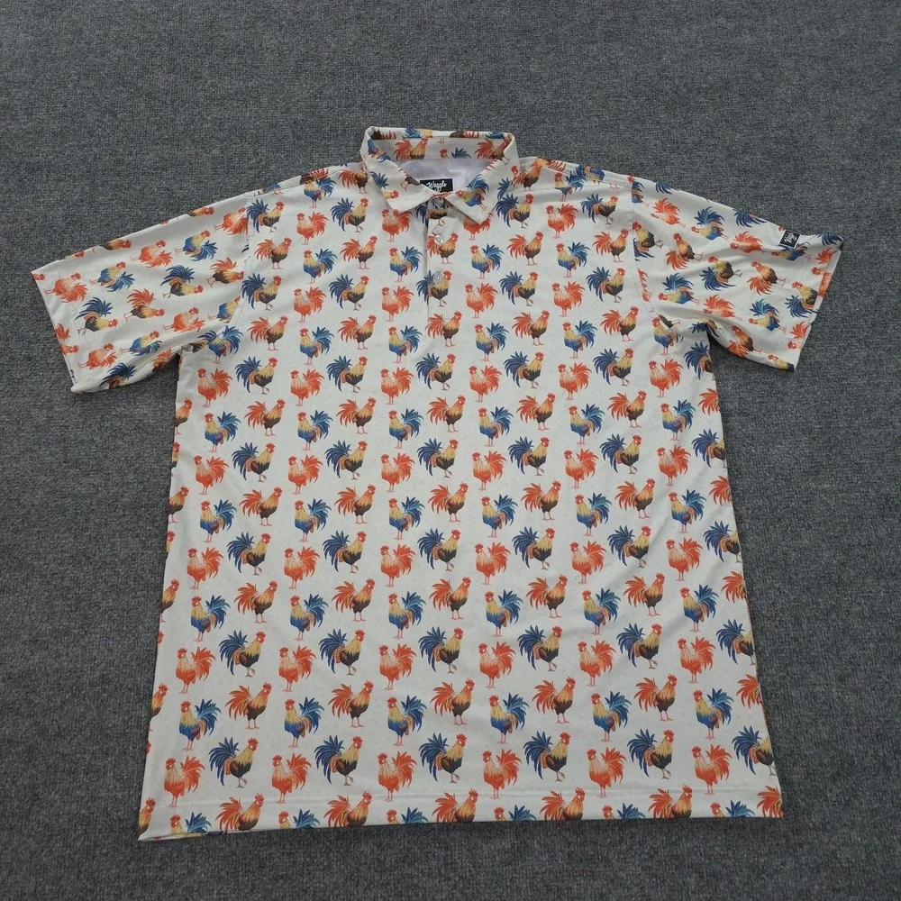 Waggle Golf Polo Shirt Mens 2XL White Cocky Rooster Stretch Performance Golf - Picture 2 of 8